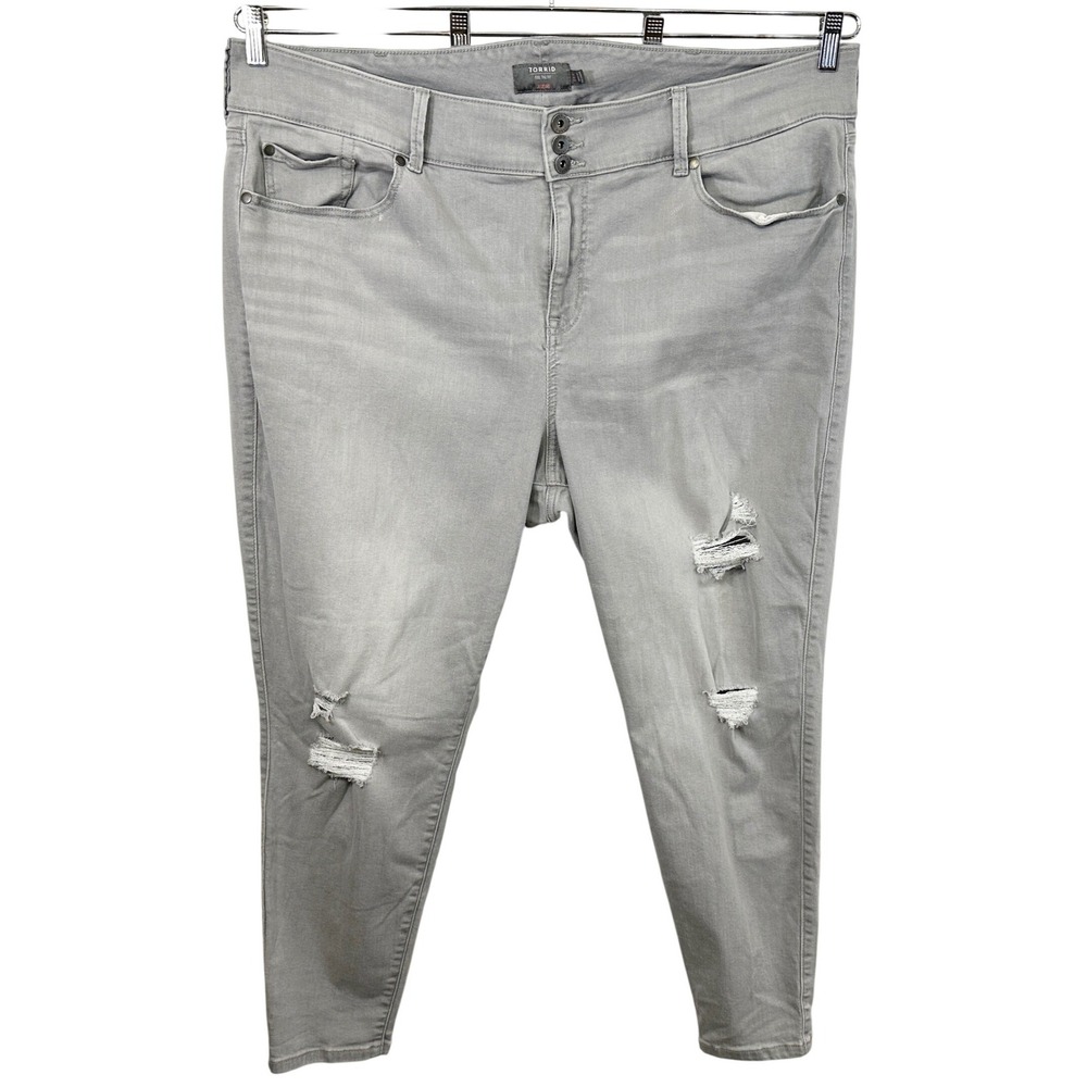 Torrid Plus Size 26R Jeans Gray Distressed High Rise Jegging Skinny Stretch 1837
